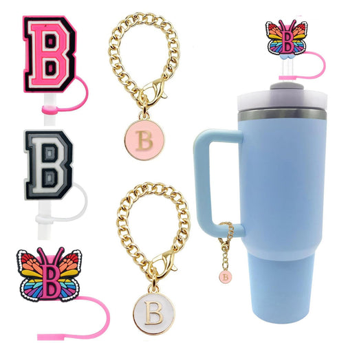English Letter Butterfly Dust-proof Straw Cap Pendant Set for tumbler, Tumbler set Accessories